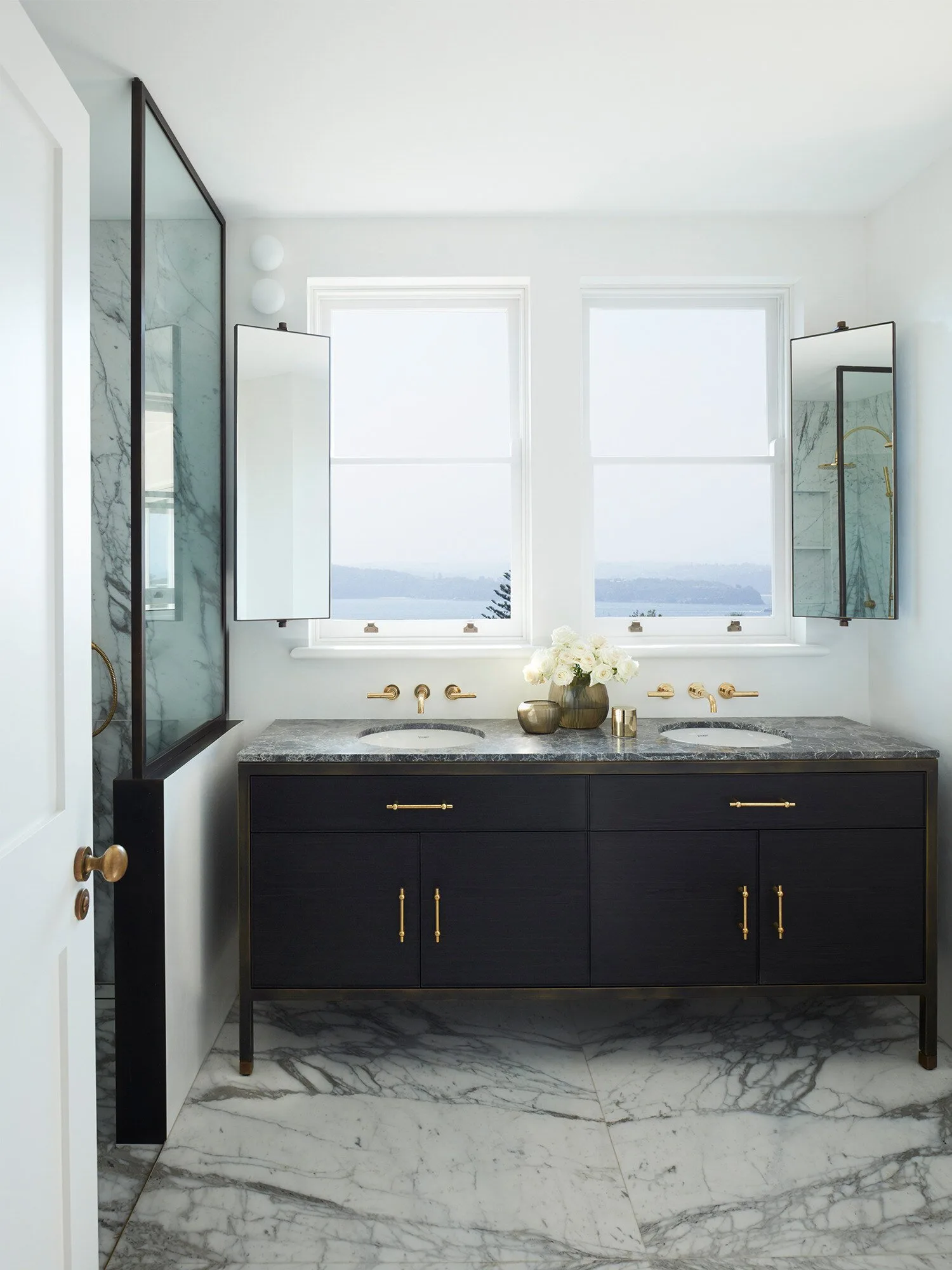 bathroom vanity with views to sydney harbour